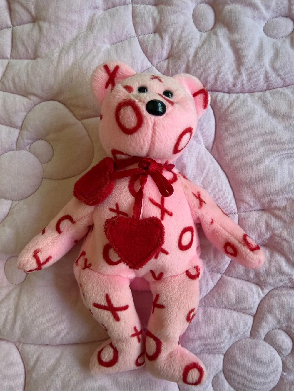 Pink Heart Pattern Plush Bear - Soft Valentine's Stuffed Toy